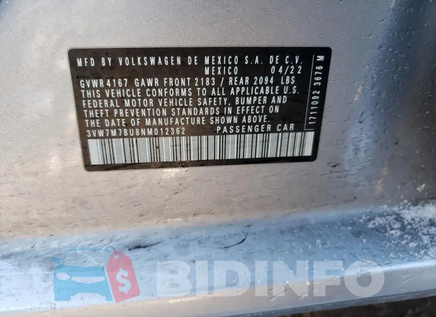 3VW7M7BU8NM012362 Photo# 13
