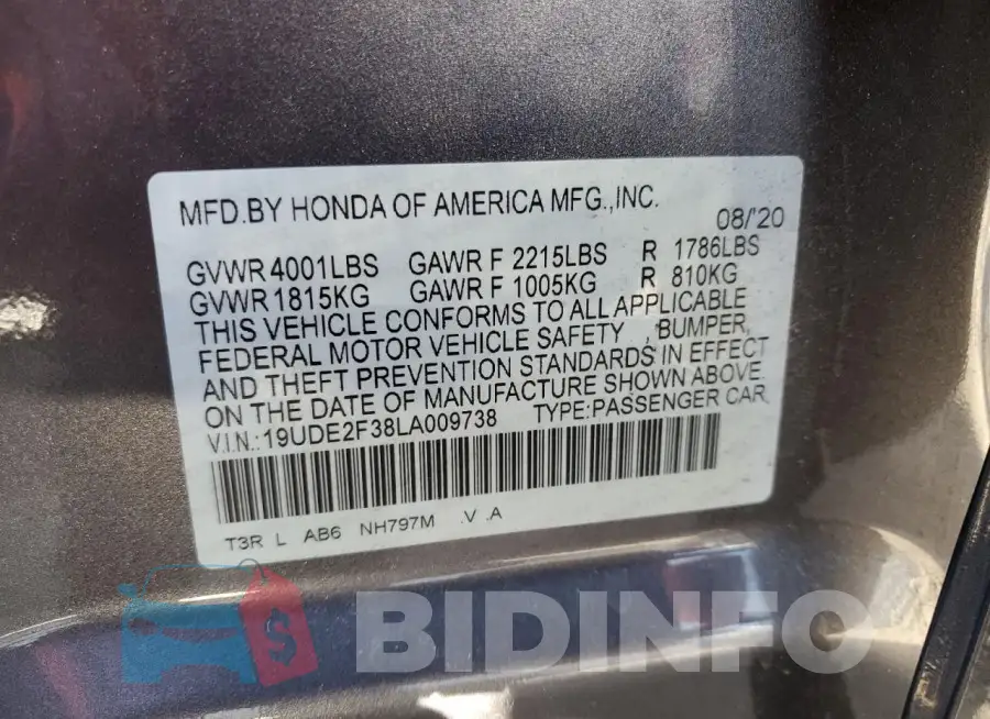 19UDE2F38LA009738 Photo# 13