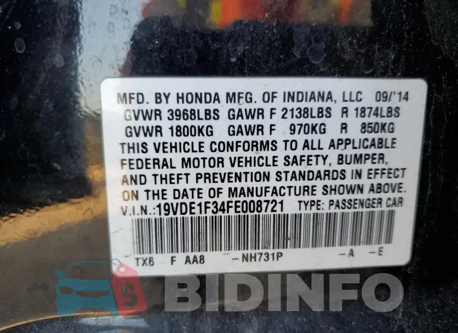 19VDE1F34FE008721 Photo# 12
