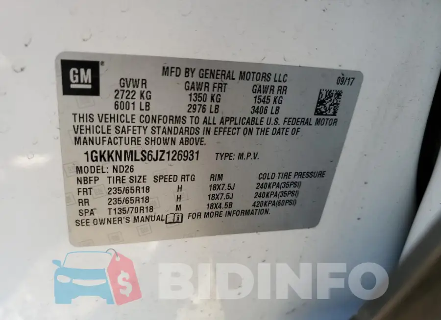 1GKKNMLS6JZ126931 Photo# 14