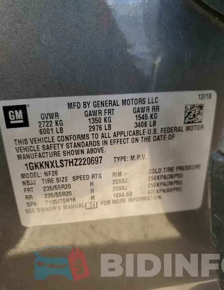 1GKKNXLS7HZ220697 Photo# 13