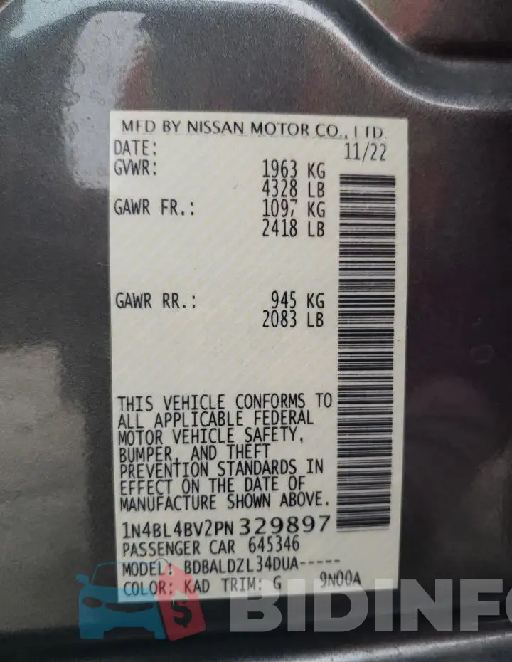 1N4BL4BV2PN329897 Photo# 13