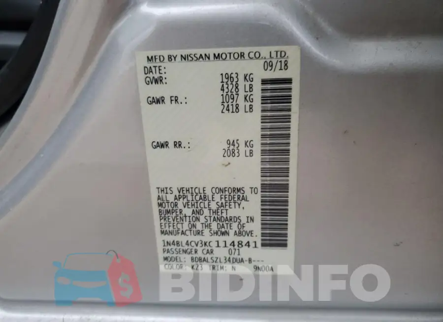 1N4BL4CV3KC114841 Photo# 13