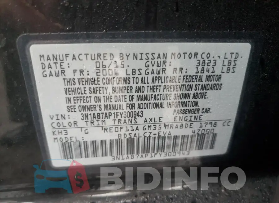 3N1AB7AP1FY300943 Photo# 13