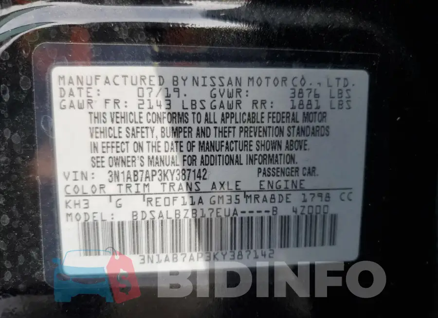 3N1AB7AP3KY387142 Photo# 13