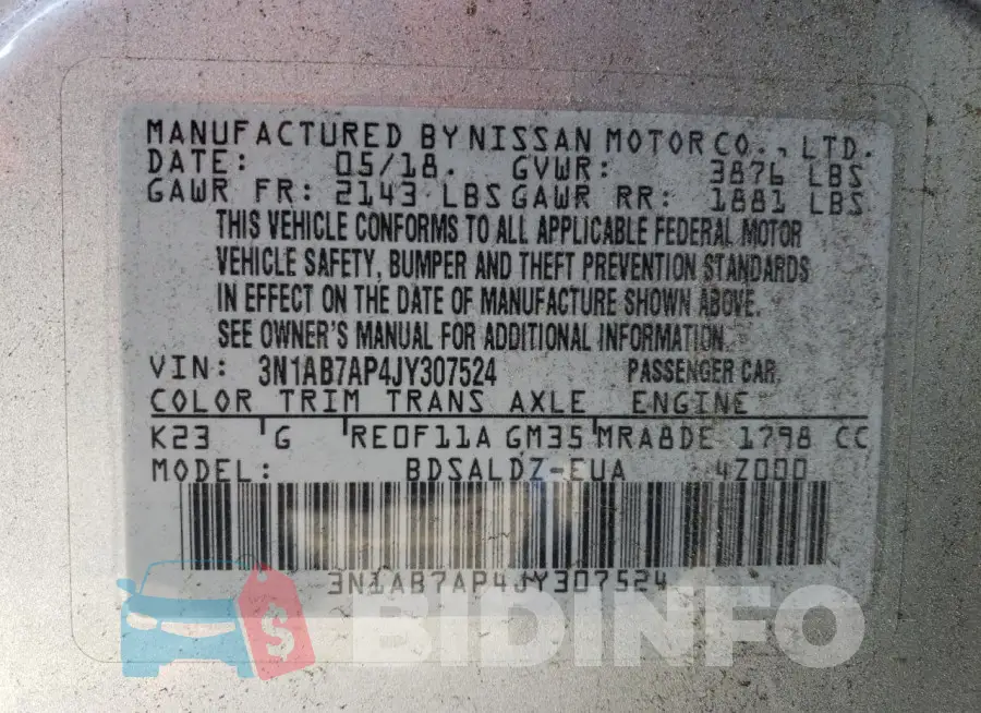 3N1AB7AP4JY307524 Photo# 12