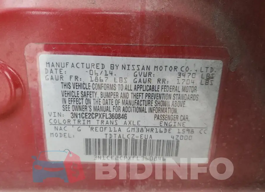 3N1CE2CPXFL360846 Photo# 12