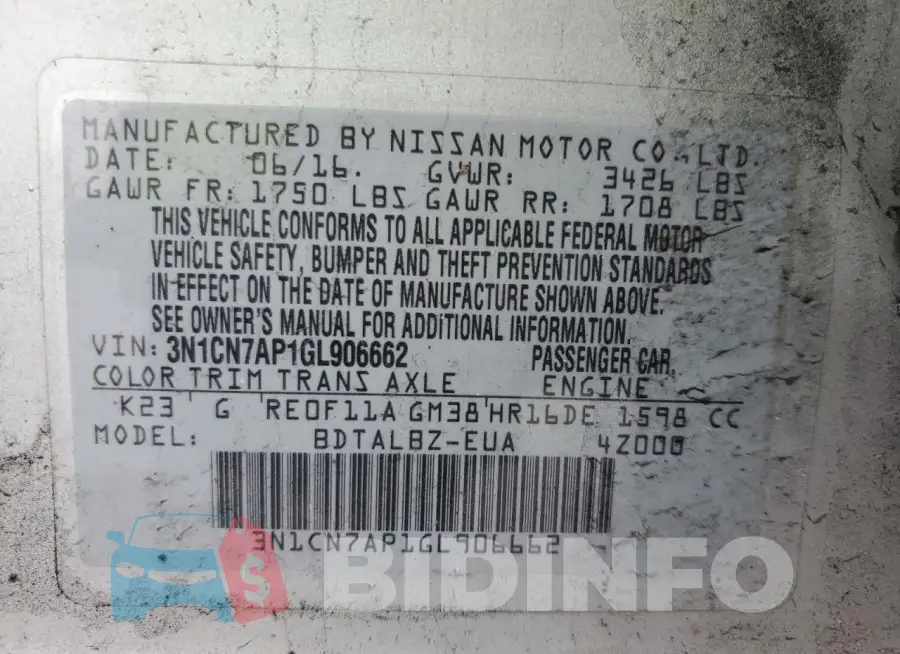 3N1CN7AP1GL906662 Photo# 12