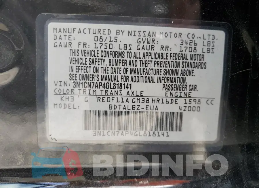 3N1CN7AP4GL818141 Photo# 13