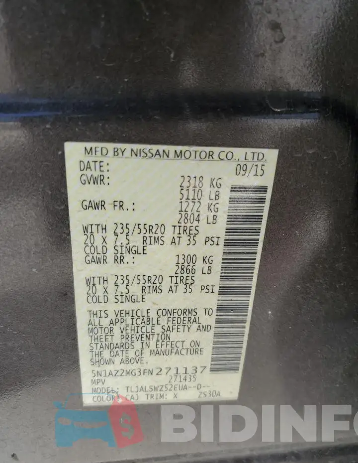 5N1AZ2MG3FN271137 Photo# 12