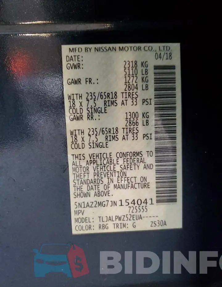 5N1AZ2MG7JN154041 Photo# 13