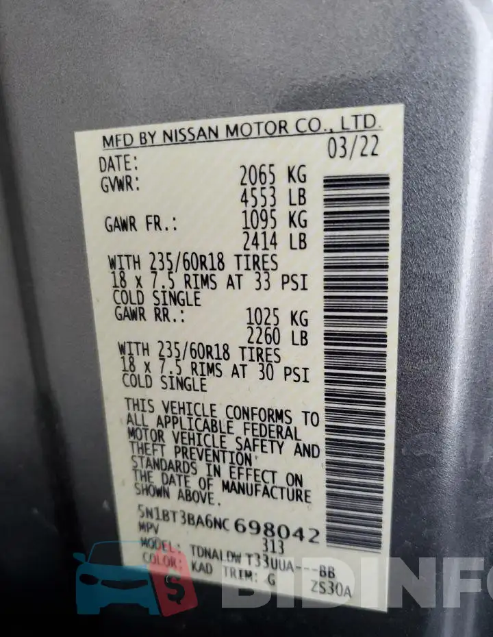 5N1BT3BA6NC698042 Photo# 14