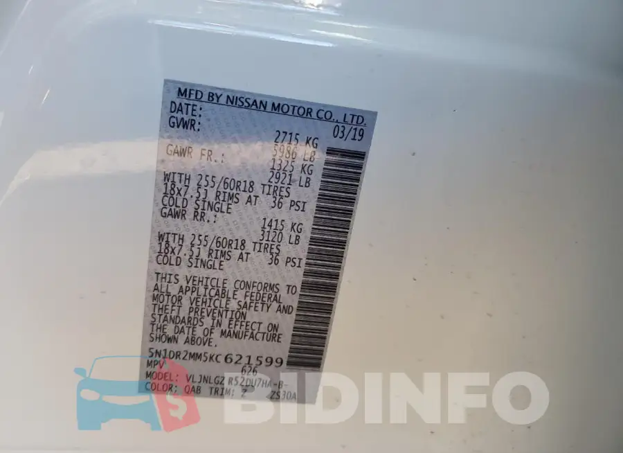 5N1DR2MM5KC621599 Photo# 13