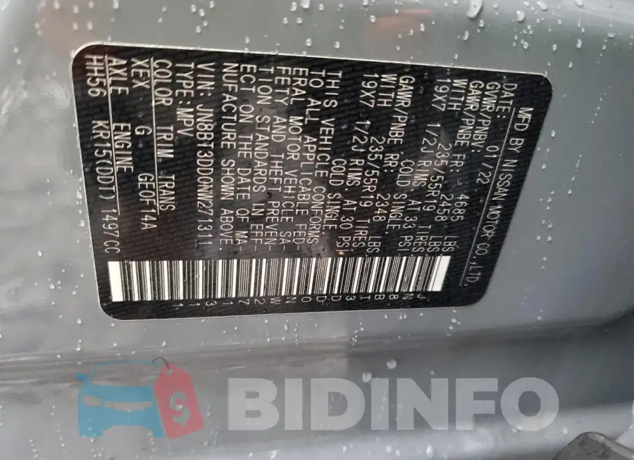 JN8BT3DD0NW271311 Photo# 12