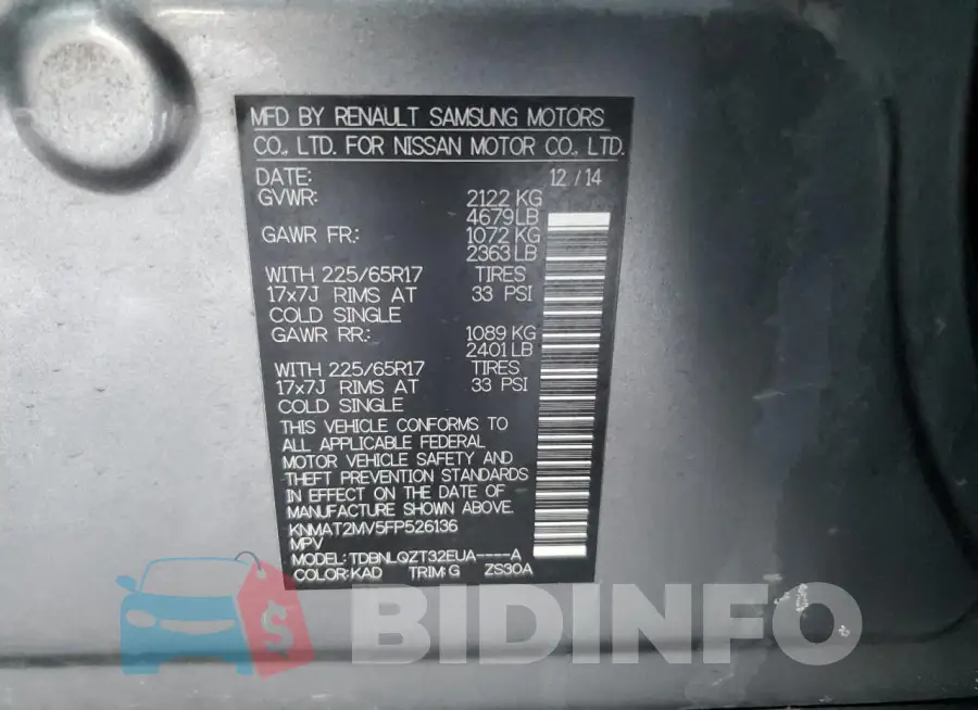 KNMAT2MV5FP526136 Photo# 13