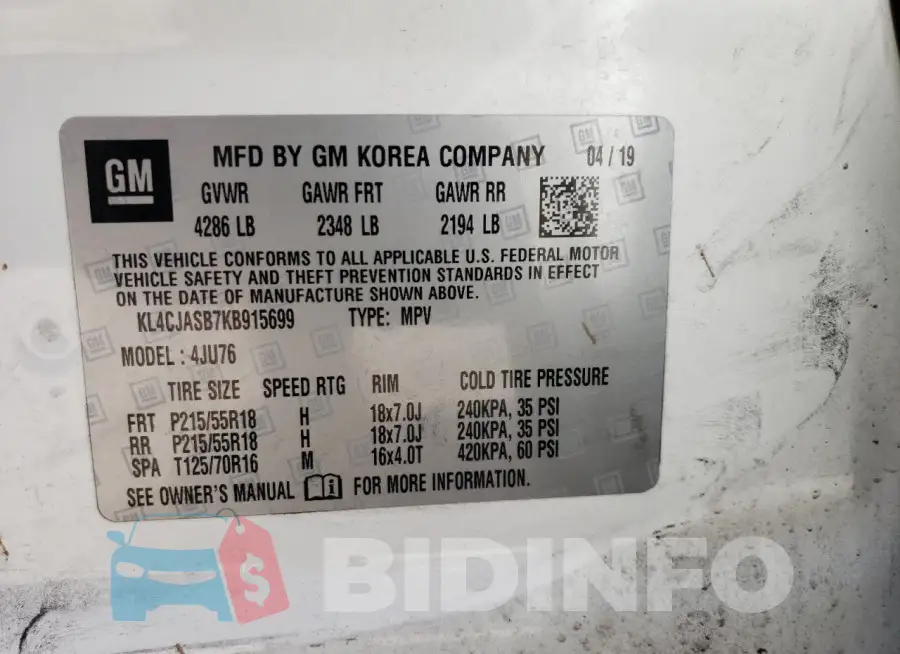 KL4CJASB7KB915699 Photo# 13
