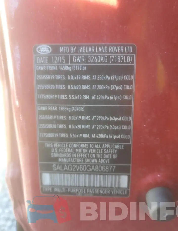 SALAG2V60GA806877 Photo# 13