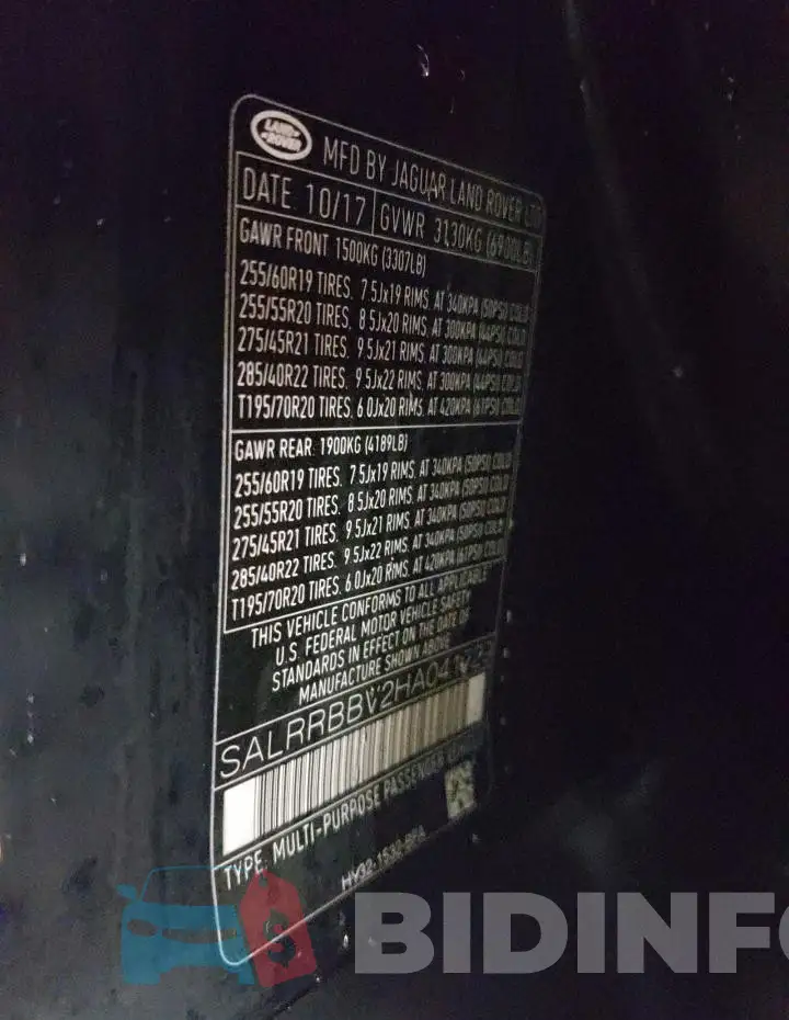 SALRRBBV2HA041729 Photo# 12