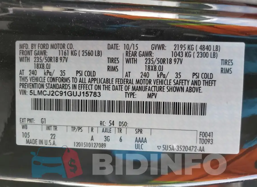 5LMCJ2C91GUJ15783 Photo# 12