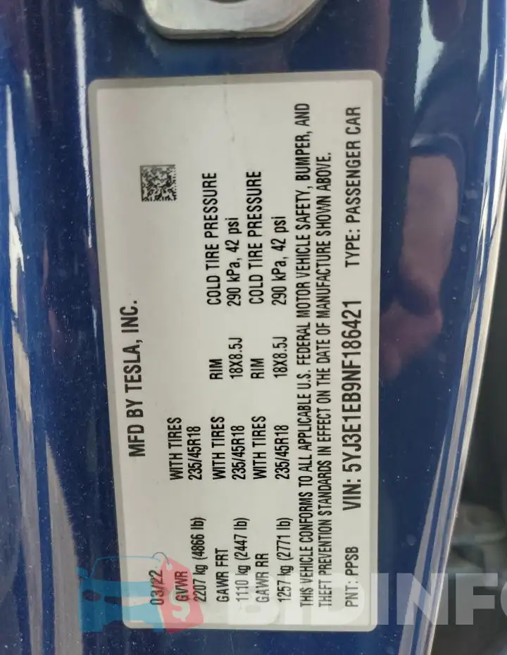 5YJ3E1EB9NF186421 Photo# 13