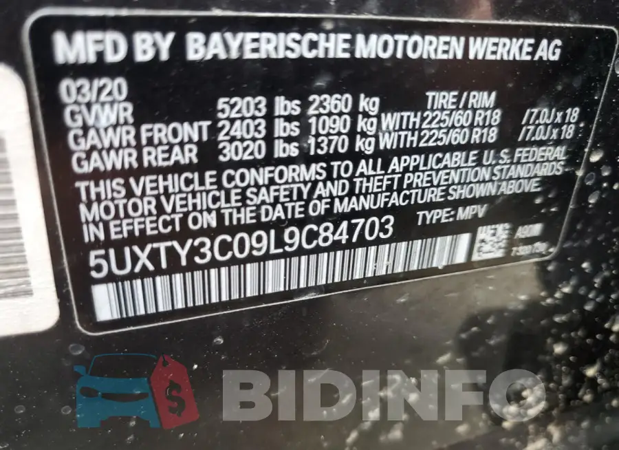 5UXTY3C09L9C84703 Photo# 13