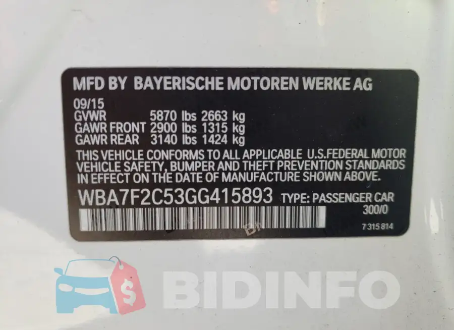 WBA7F2C53GG415893 Photo# 12