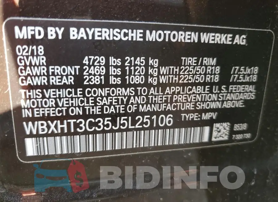 WBXHT3C35J5L25106 Photo# 14