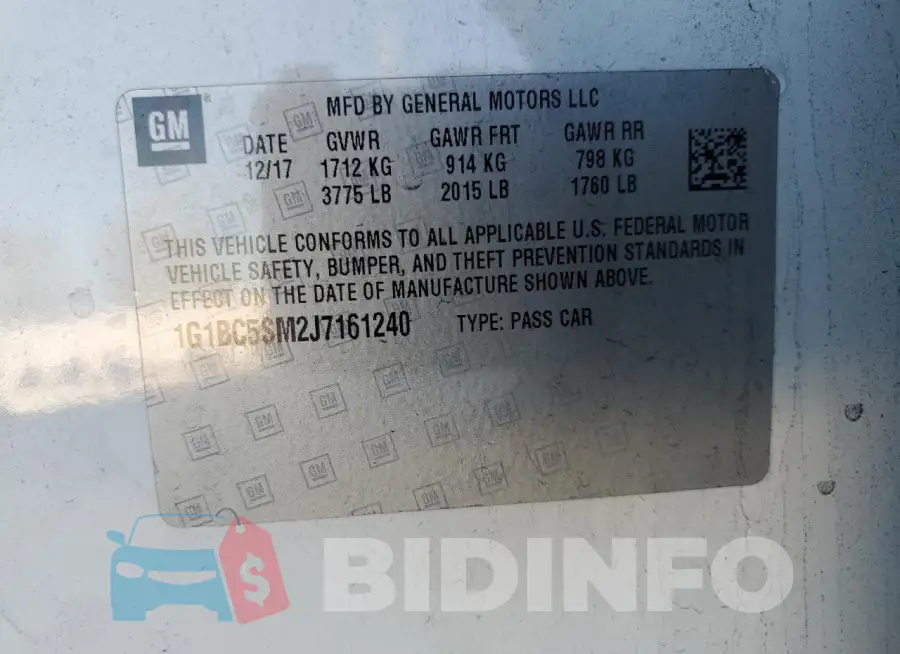 1G1BC5SM2J7161240 Photo# 12
