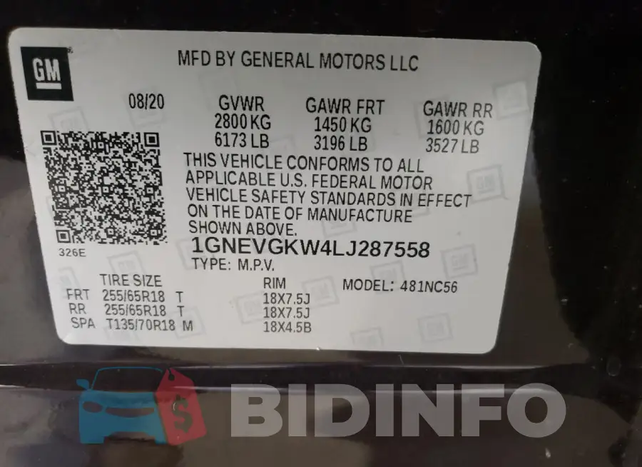 1GNEVGKW4LJ287558 Photo# 13