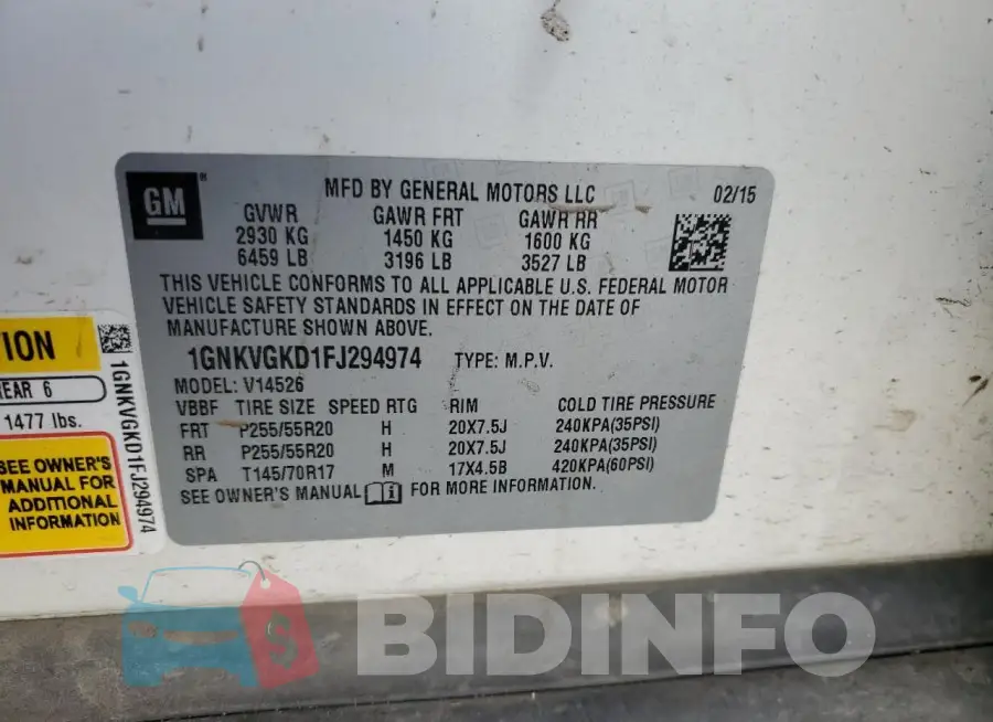 1GNKVGKD1FJ294974 Photo# 14