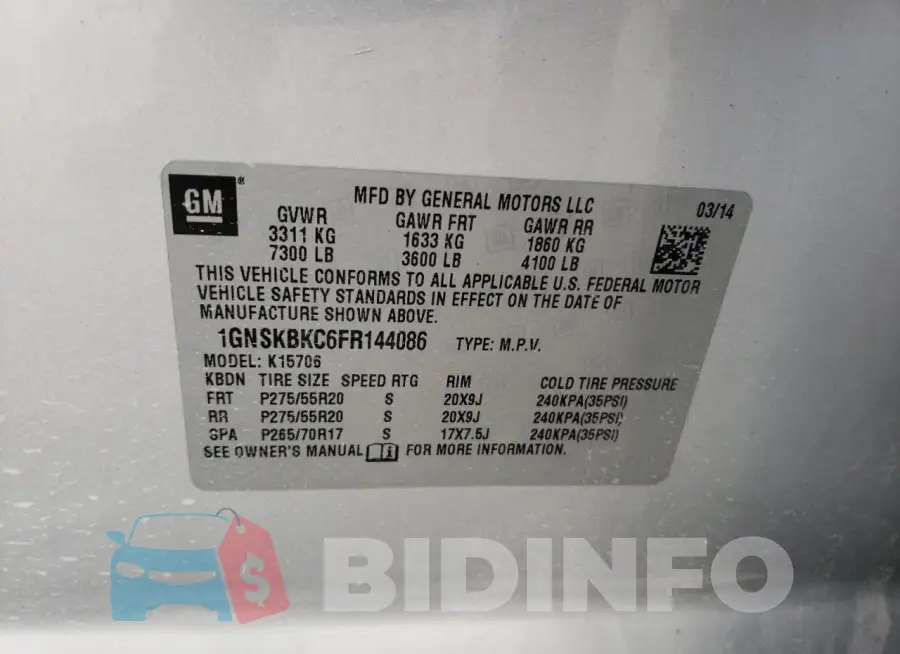 1GNSKBKC6FR144086 Photo# 14