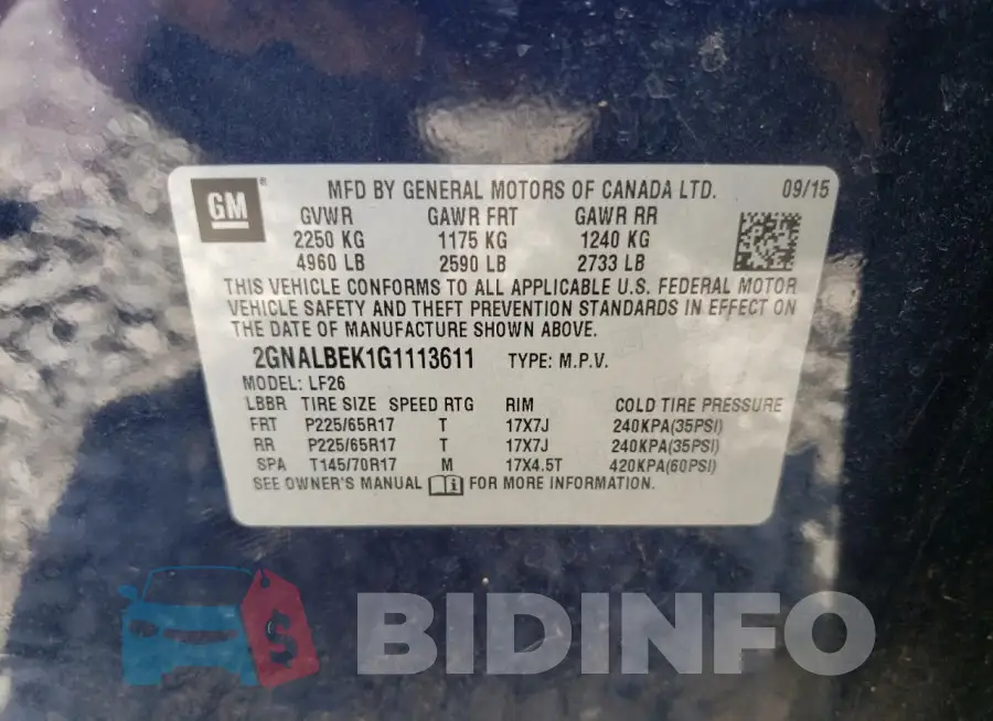 2GNALBEK1G1113611 Photo# 13