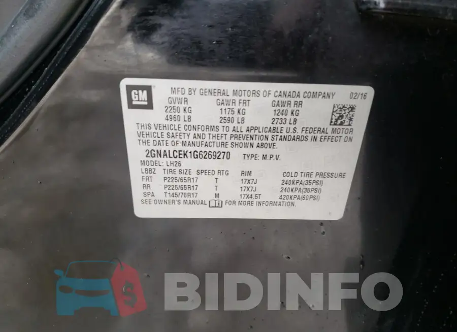 2GNALCEK1G6269270 Photo# 12