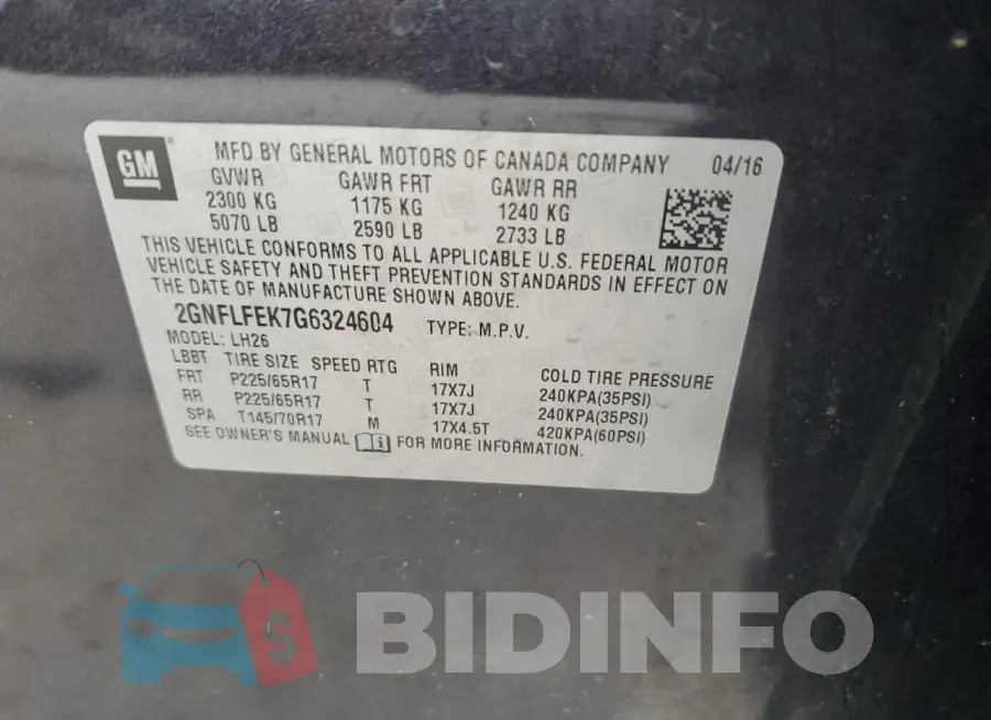 2GNFLFEK7G6324604 Photo# 13