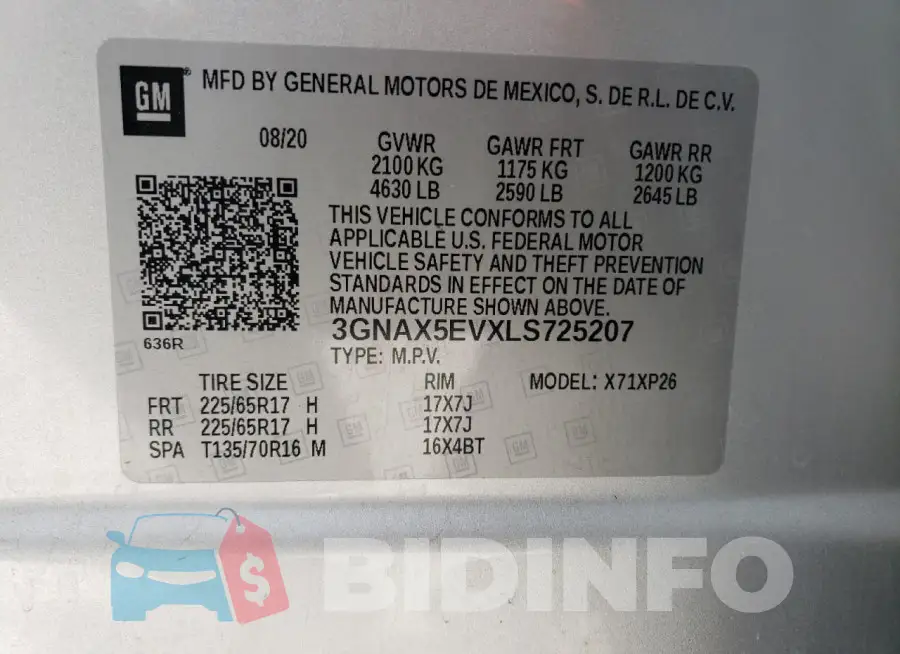 3GNAX5EVXLS725207 Photo# 13