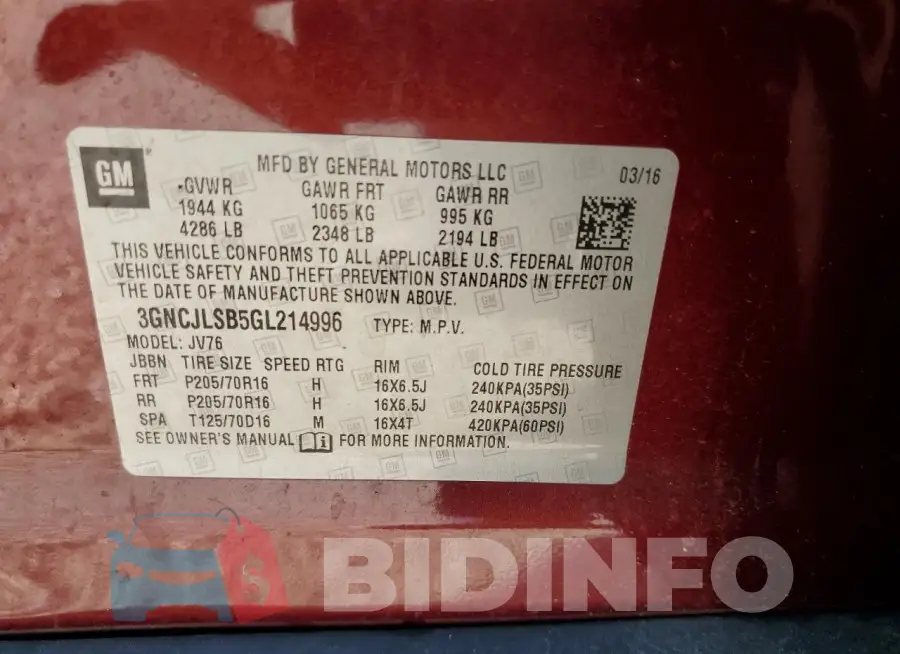 3GNCJLSB5GL214996 Photo# 12