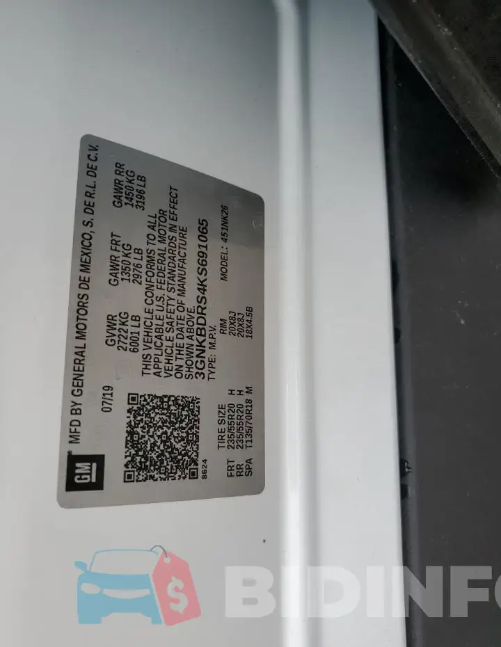3GNKBDRS4KS691065 Photo# 14