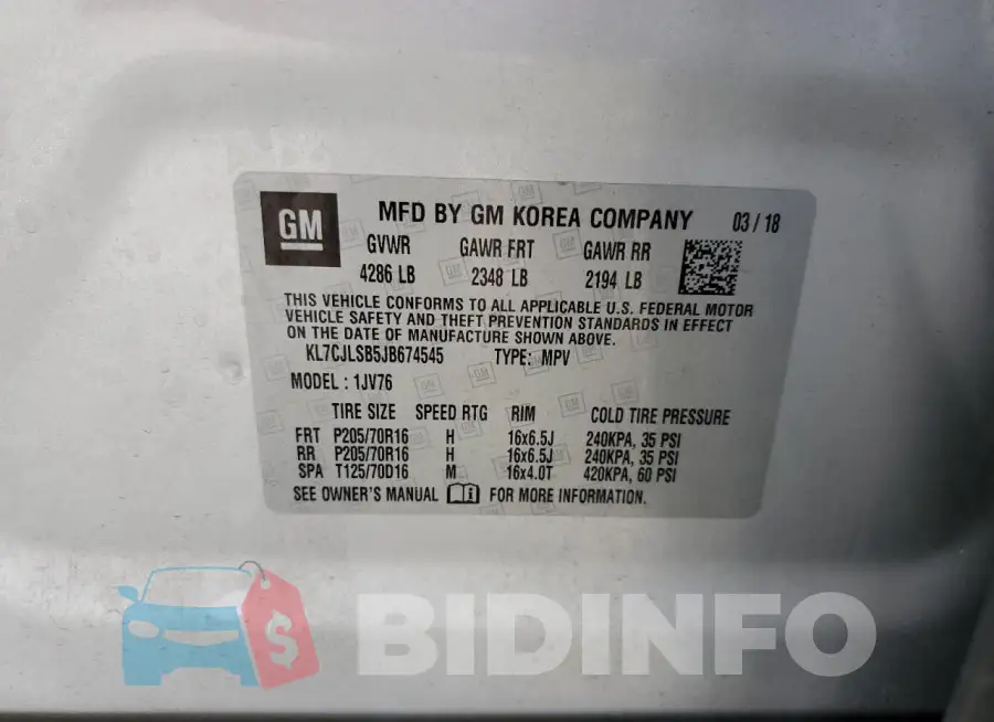 KL7CJLSB5JB674545 Photo# 13