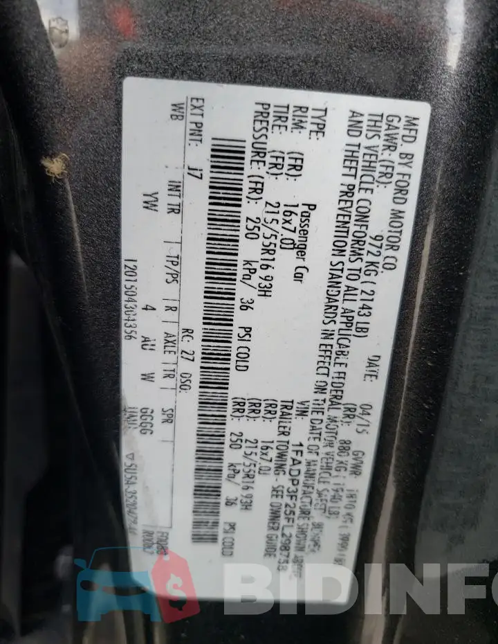 1FADP3F25FL298758 Photo# 12
