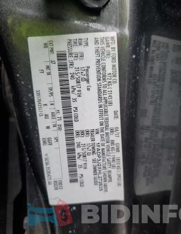 1FADP3J2XHL272635 Photo# 12
