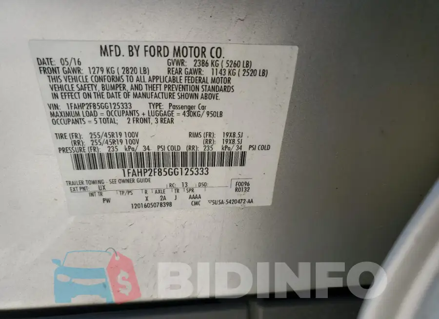 1FAHP2F85GG125333 Photo# 12