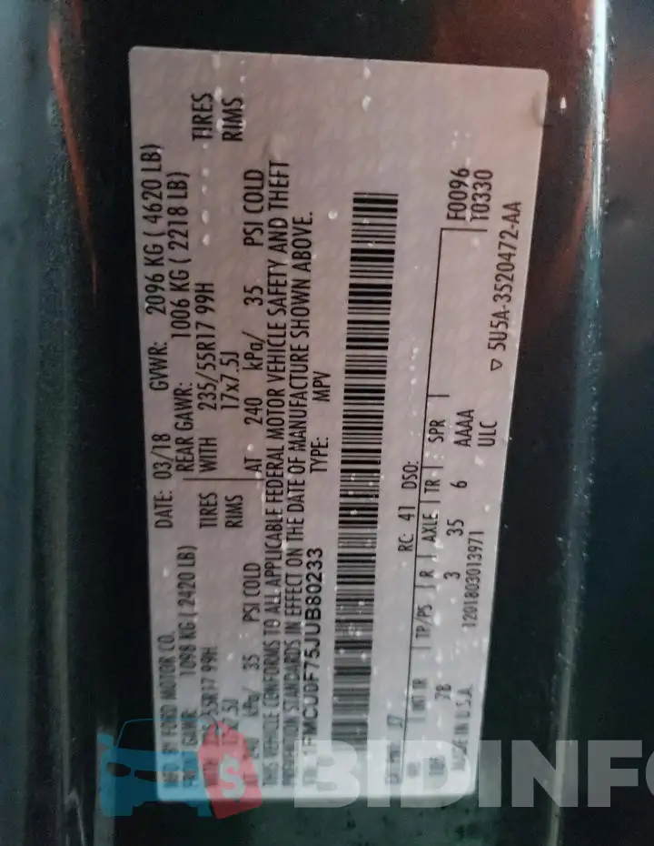 1FMCU0F75JUB80233 Photo# 13
