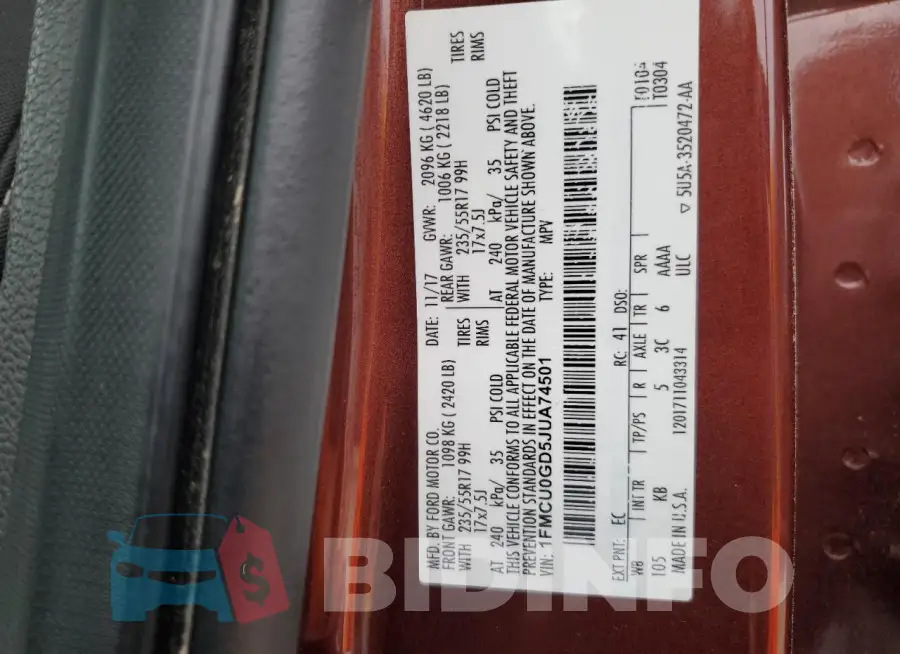 1FMCU0GD5JUA74501 Photo# 13