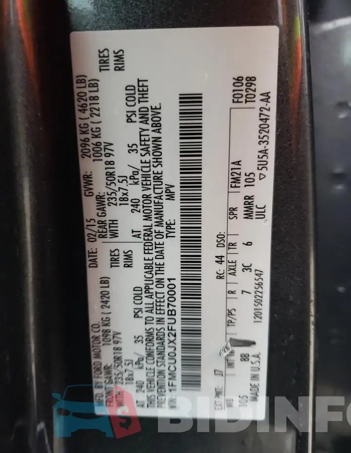 1FMCU0JX2FUB70001 Photo# 13