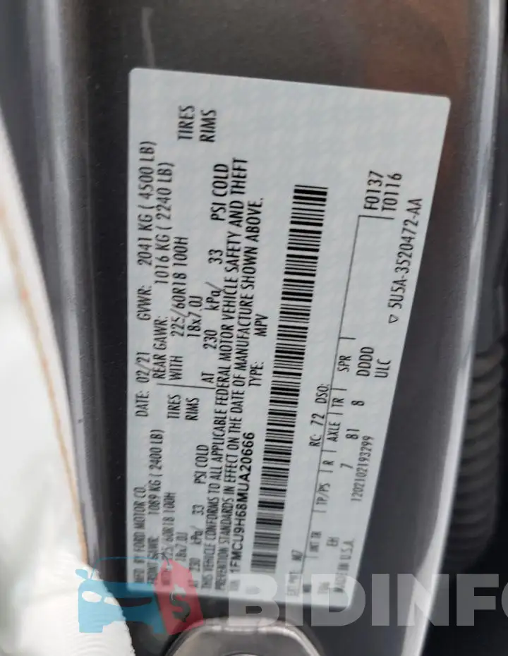 1FMCU9H68MUA20666 Photo# 13