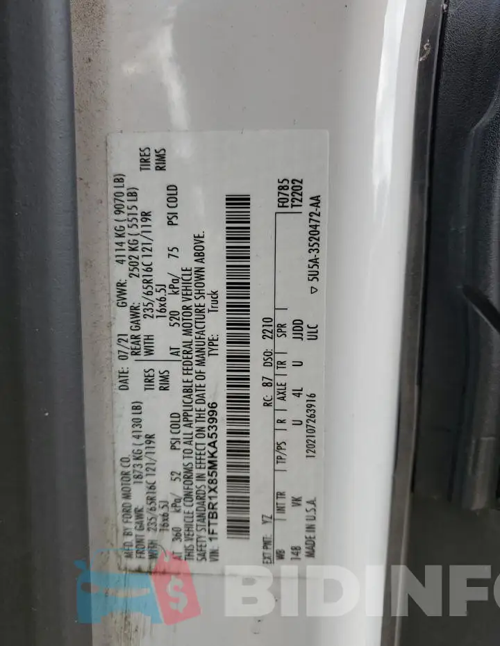 1FTBR1X85MKA53996 Photo# 12