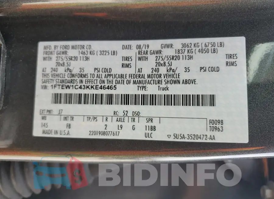 1FTEW1C43KKE46465 Photo# 13