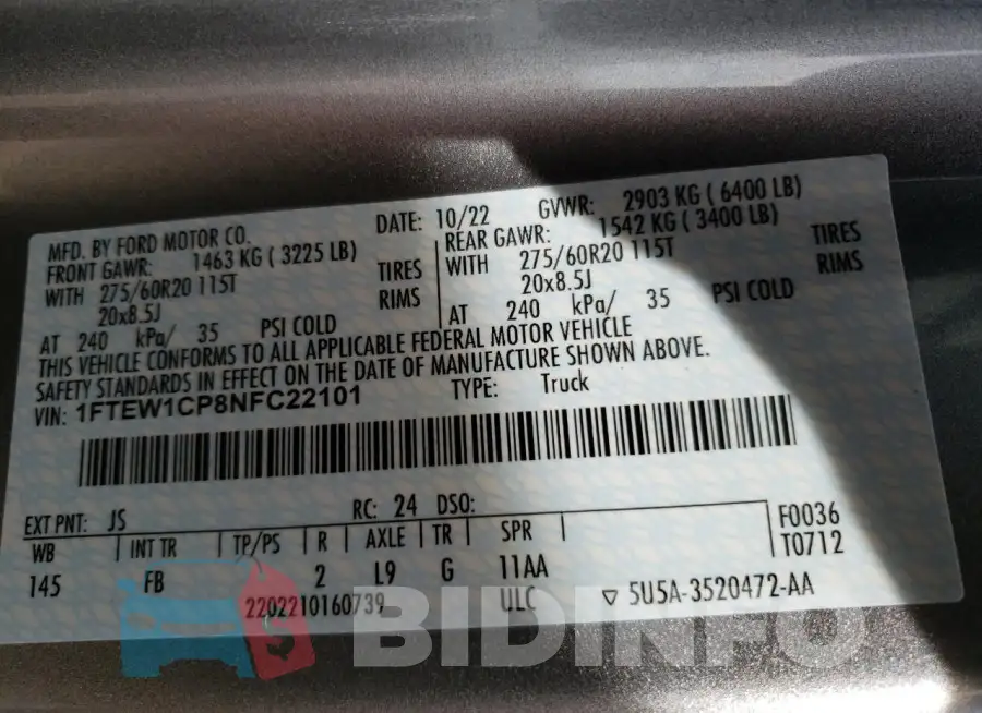 1FTEW1CP8NFC22101 Photo# 12