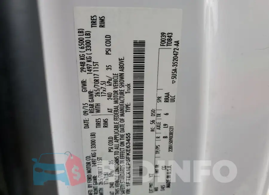 1FTEX1EP5FKE63455 Photo# 12