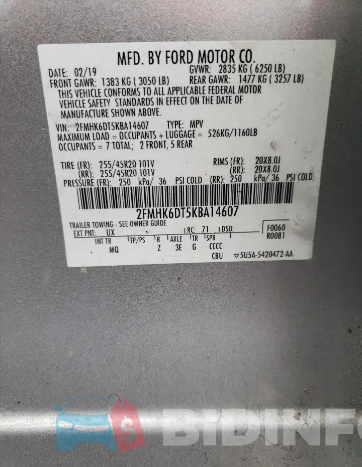 2FMHK6DT5KBA14607 Photo# 12